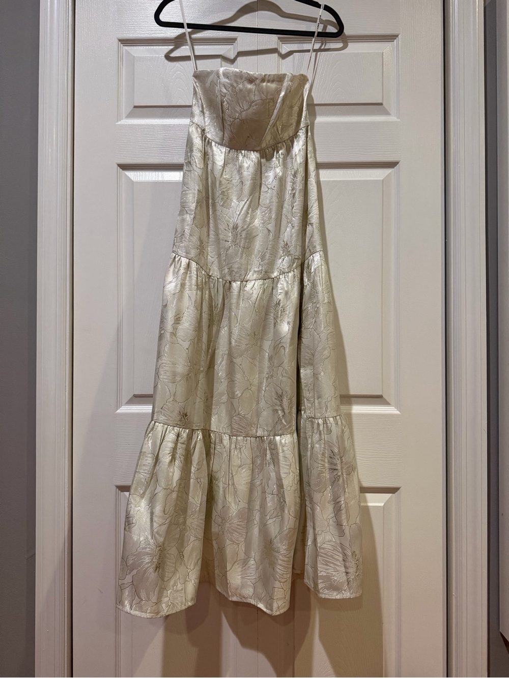 Birdy Grey Satin Floral Tiered Dress in Ivory XS